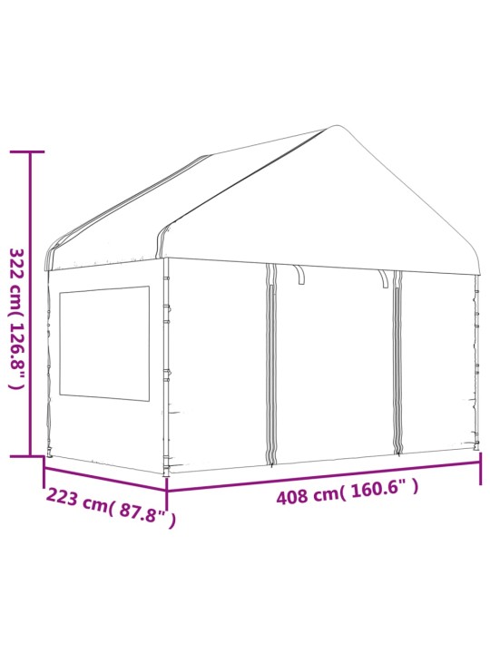 Huvimaja katolla valkoinen 4,08x2,23x3,22 m polyeteeni