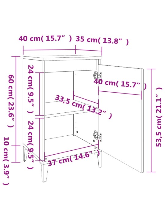 Yöpöydät 2 kpl betoninharmaa 40x35x70 cm tekninen puu