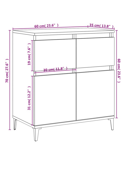 Senkki ruskea tammi 60x35x70 cm tekninen puu