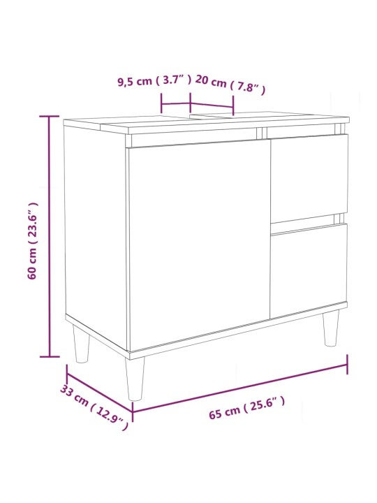 Kylpyhuoneen kaappi ruskea tammi 65x33x60 cm tekninen puu