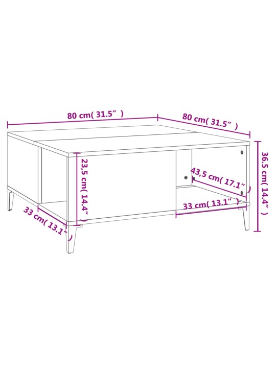 Sohvapöytä musta 80x80x36,5 cm tekninen puu