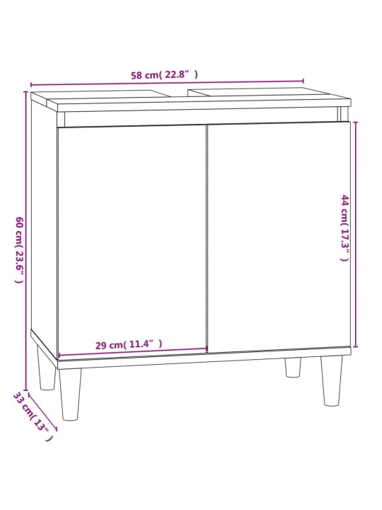 Pesuallaskaappi betoninharmaa 58x33x60 cm tekninen puu