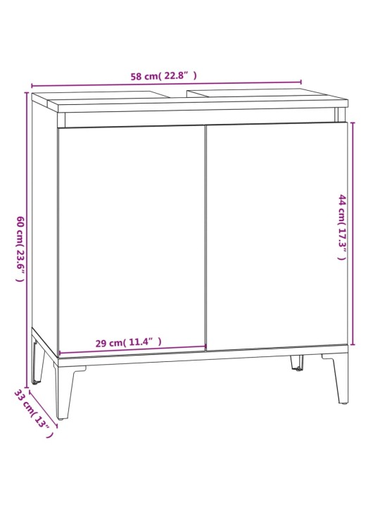 Pesuallaskaappi ruskea tammi 58x33x60 cm tekninen puu