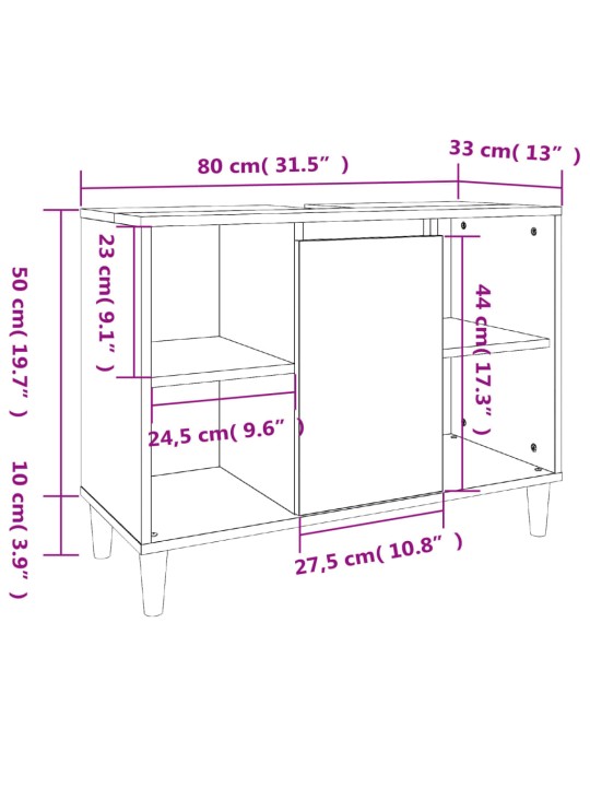 Pesuallaskaappi harmaa Sonoma 80x33x60 cm tekninen puu