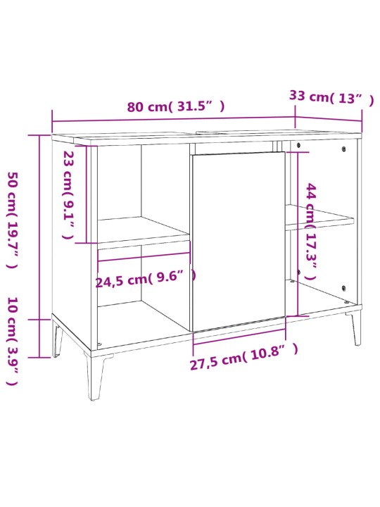 Pesuallaskaappi betoninharmaa 80x33x60 cm tekninen puu