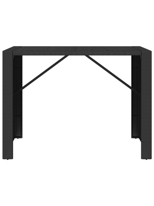 Baaripöytä lasipöytälevyllä musta 145x80x110 cm polyrottinki