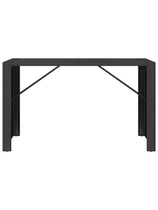 Baaripöytä lasipöytälevyllä musta 185x80x110 cm polyrottinki
