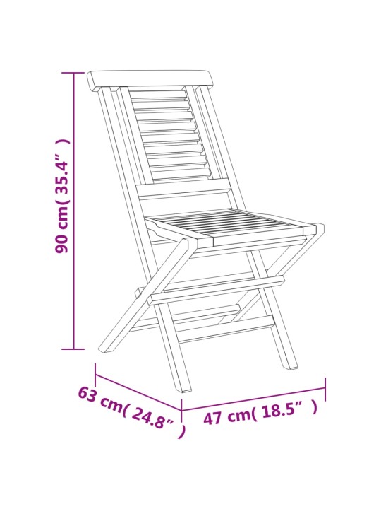 Kokoontaitettavat puutarhatuolit 2 kpl 47x63x90 cm täysi tiikki