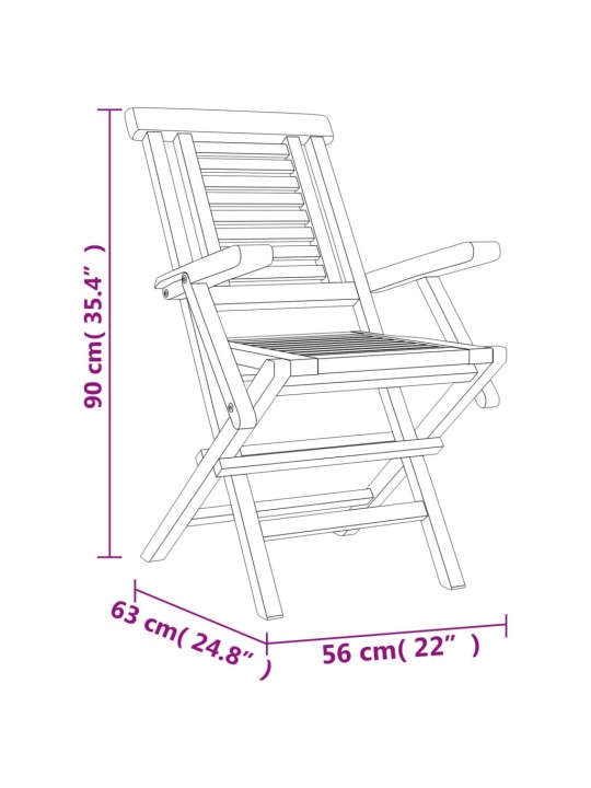 Kokoontaitettavat puutarhatuolit 2 kpl 56x63x90 cm täysi tiikki