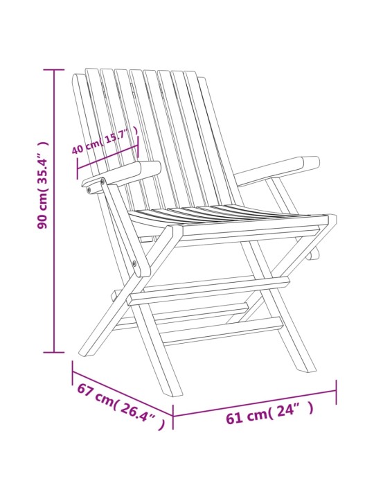 Kokoontaitettavat puutarhatuolit 2 kpl 61x67x90 cm täysi tiikki