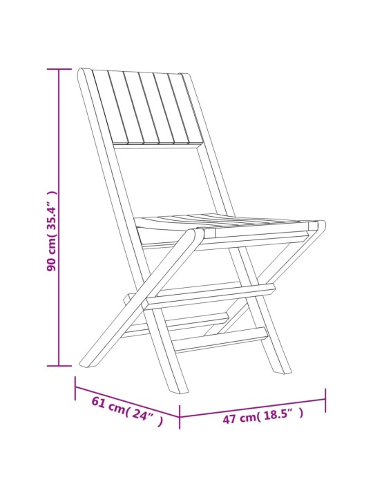 Kokoontaitettavat puutarhatuolit 2 kpl 47x61x90 cm täysi tiikki