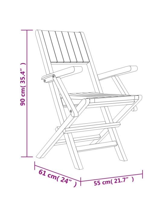 Kokoontaitettavat puutarhatuolit 2 kpl 55x61x90 cm täysi tiikki