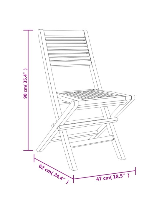 Kokoontaitettavat puutarhatuolit 2 kpl 47x62x90 cm täysi tiikki