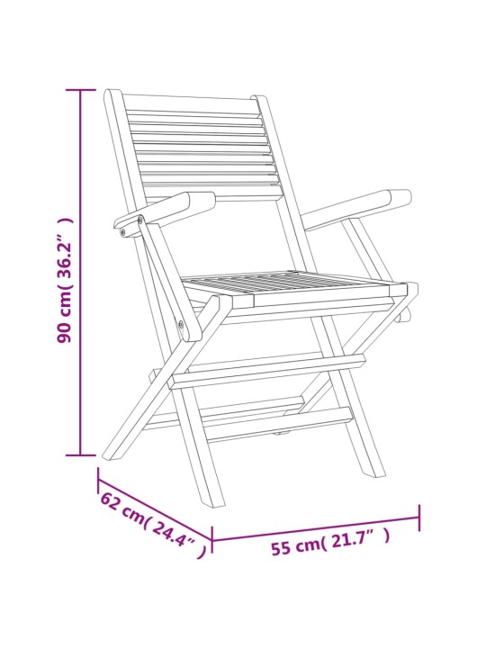 Kokoontaitettavat puutarhatuolit 2 kpl 55x62x90 cm täysi tiikki