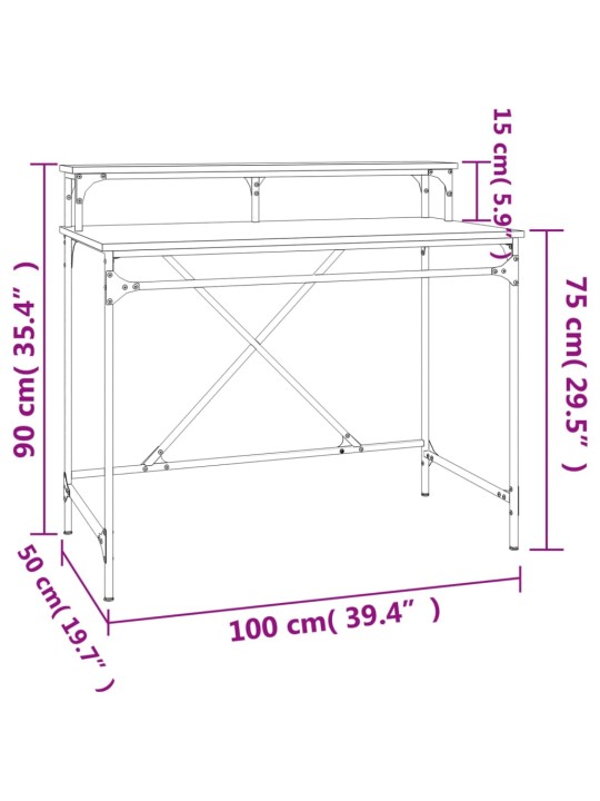 Työpöytä ruskea tammi 100x50x90 cm tekninen puu ja rauta