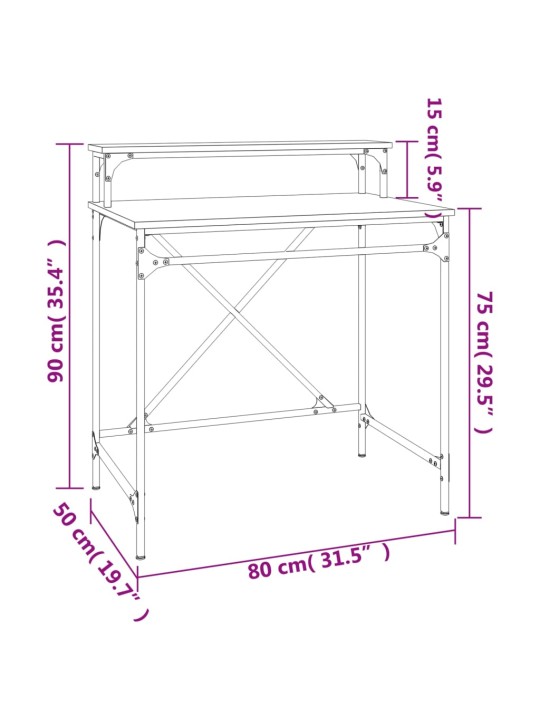 Työpöytä harmaa Sonoma 80x50x90 cm tekninen puu ja rauta