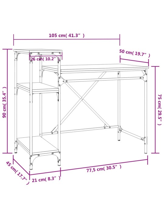 Työpöytä hyllyillä musta 105x50x90 cm tekninen puu ja rauta