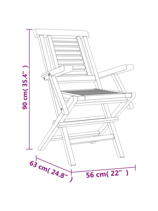 Kokoontaitettavat puutarhatuolit 4 kpl 56x63x90 cm täysi tiikki