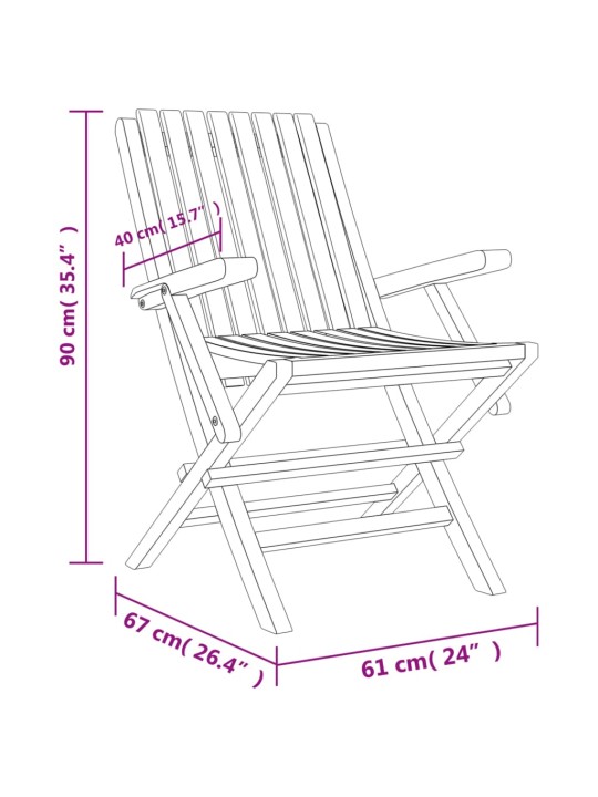 Kokoontaitettavat puutarhatuolit 4 kpl 61x67x90 cm täysi tiikki