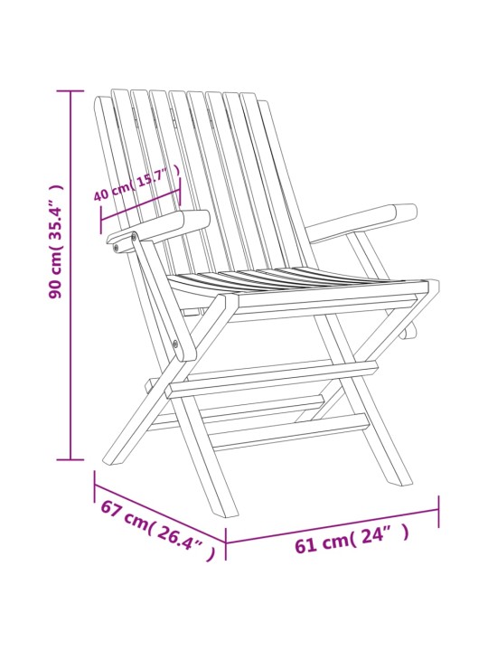 Kokoontaitettavat puutarhatuolit 6 kpl 61x67x90 cm täysi tiikki