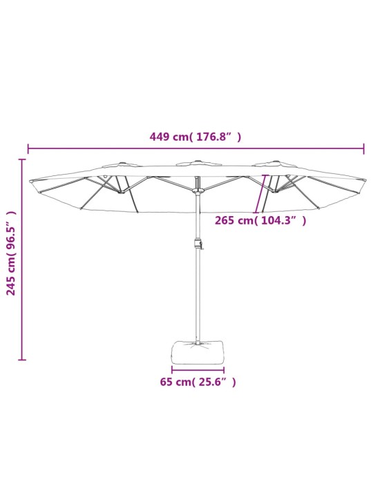 Aurinkovarjo kaksipäinen led-valot musta 449x245 cm
