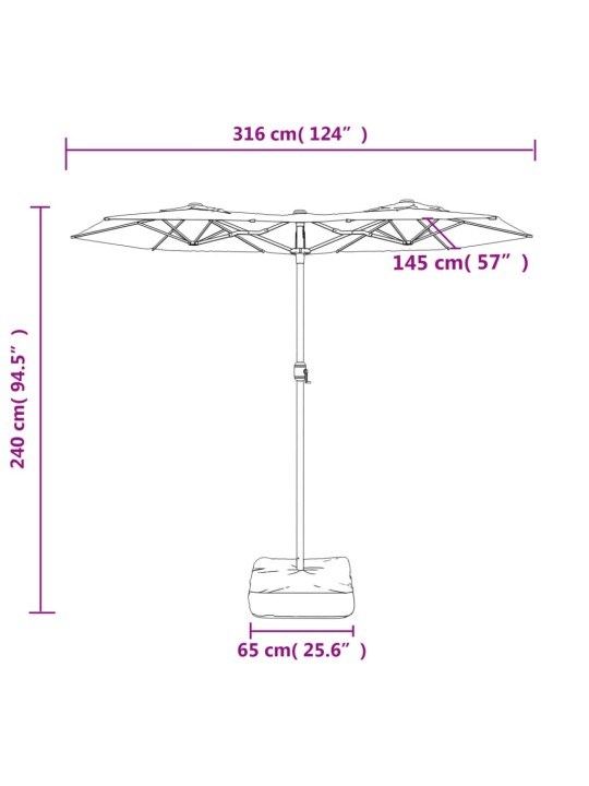 Kaksipäinen aurinkovarjo hiekka valkoinen 316x240 cm