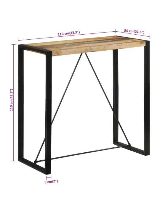 Baaripöytä 110x55x110 cm kierrätetty täyspuu