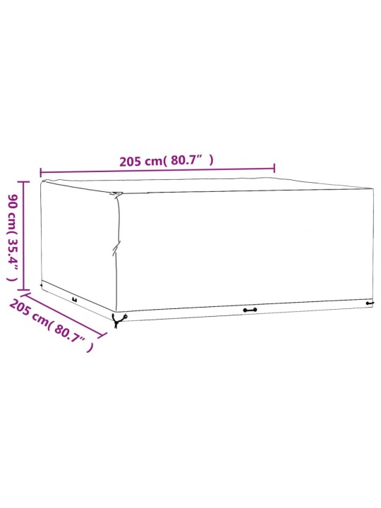 Puutarhakalustesuoja 16 purjerengasta 205x205x90 cm neliö