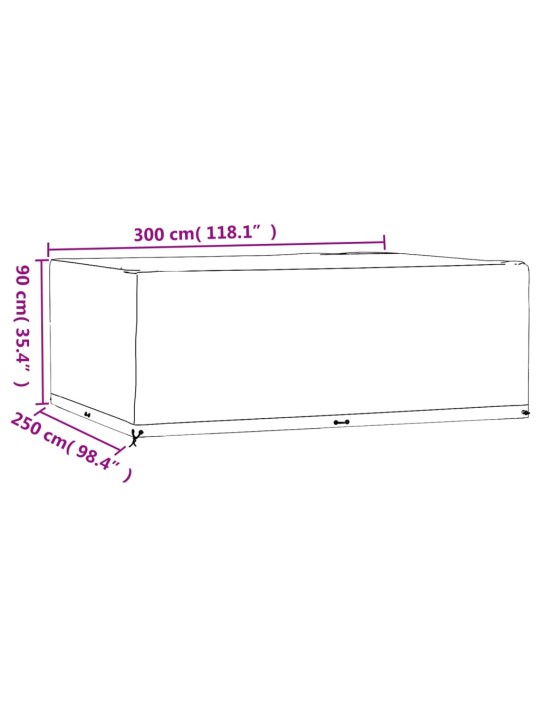 Puutarhakalustesuoja 16 purjerengasta 300x250x90 cm suorakaide