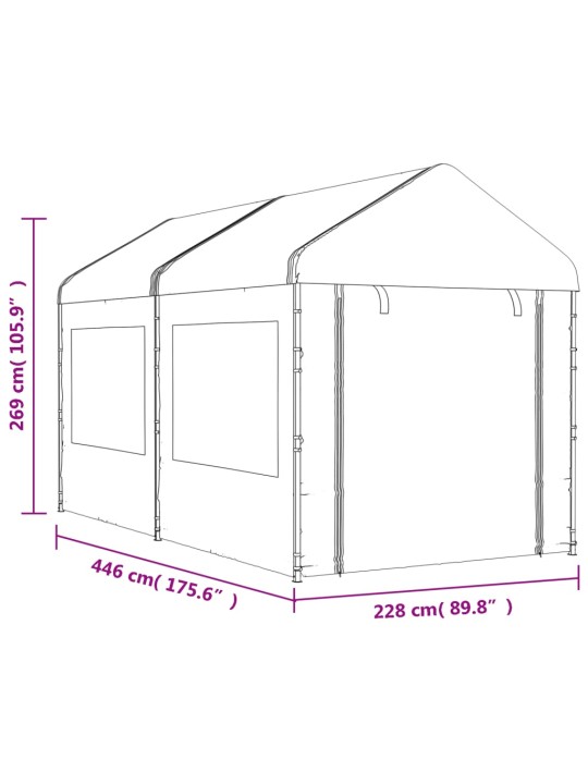 Huvimaja katolla valkoinen 4,46x2,28x2,69 m polyeteeni