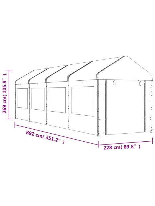 Huvimaja katolla valkoinen 8,92x2,28x2,69 m polyeteeni