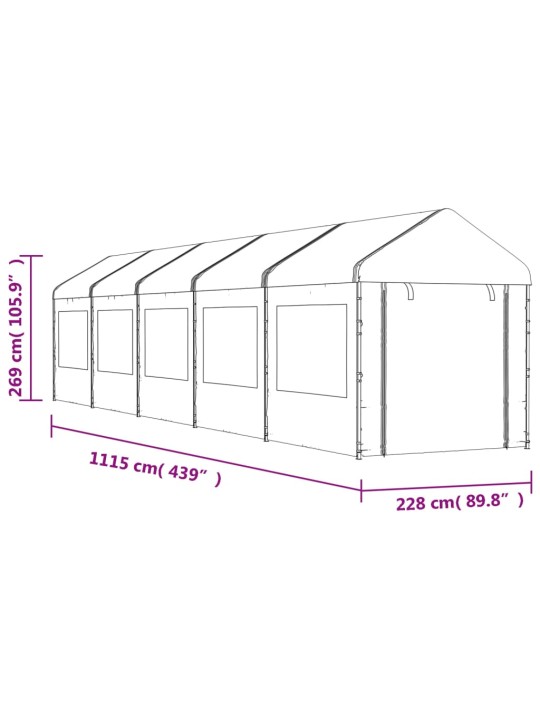 Huvimaja katolla valkoinen 11,15x2,28x2,69 m polyeteeni