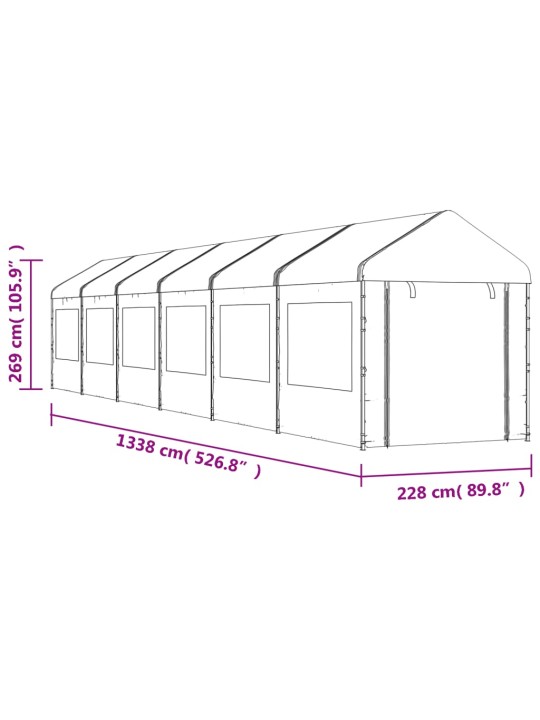 Huvimaja katolla valkoinen 13,38x2,28x2,69 m polyeteeni