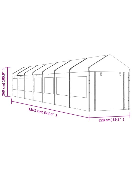 Huvimaja katolla valkoinen 15,61x2,28x2,69 m polyeteeni