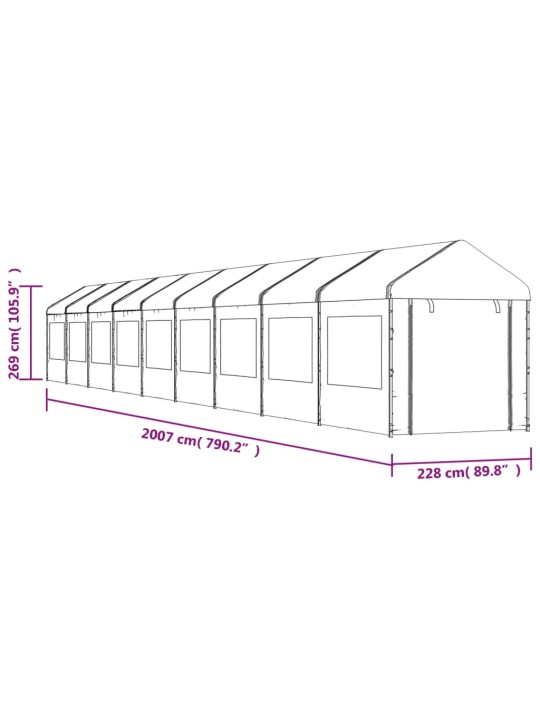 Huvimaja katolla valkoinen 20,07x2,28x2,69 m polyeteeni