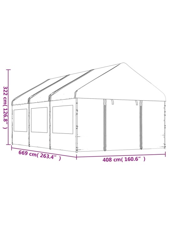 Huvimaja katolla valkoinen 6,69x4,08x3,22 m polyeteeni