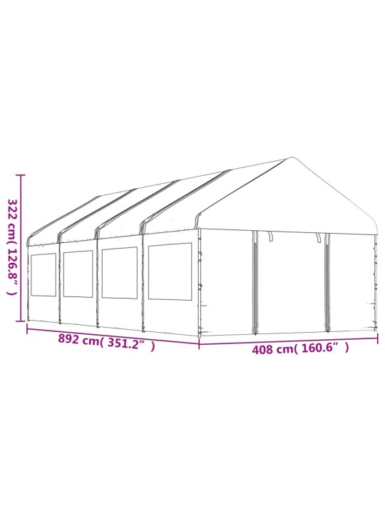 Huvimaja katolla valkoinen 8,92x4,08x3,22 m polyeteeni