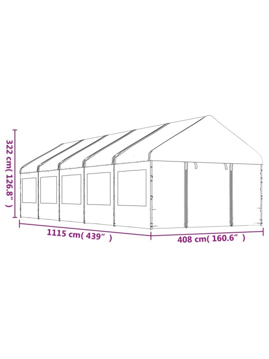 Huvimaja katolla valkoinen 11,15x4,08x3,22 m polyeteeni