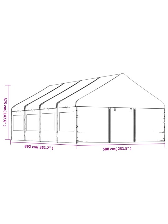 Huvimaja katolla valkoinen 8,92x5,88x3,75 m polyeteeni