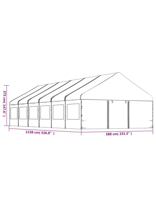 Huvimaja katolla valkoinen 13,38x5,88x3,75 m polyeteeni