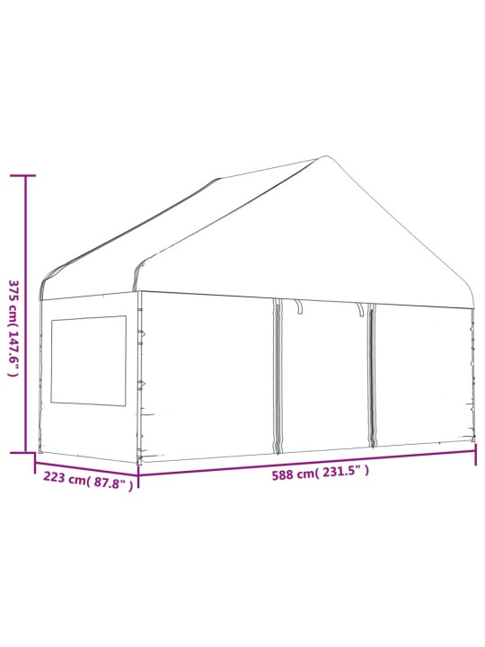Huvimaja katolla valkoinen 13,38x5,88x3,75 m polyeteeni