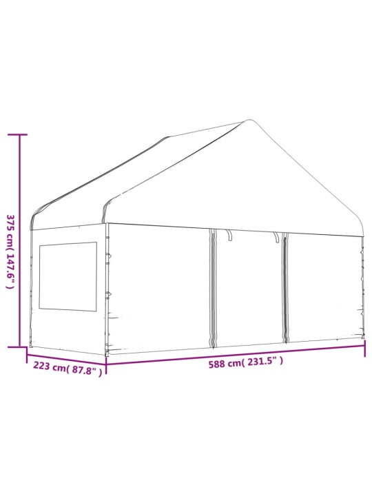 Huvimaja katolla valkoinen 15,61x5,88x3,75 m polyeteeni