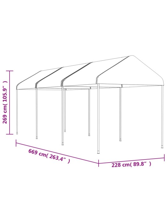 Huvimaja katolla valkoinen 6,69x2,28x2,69 m polyeteeni