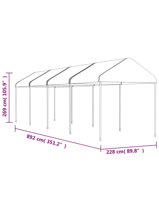 Huvimaja katolla valkoinen 8,92x2,28x2,69 m polyeteeni