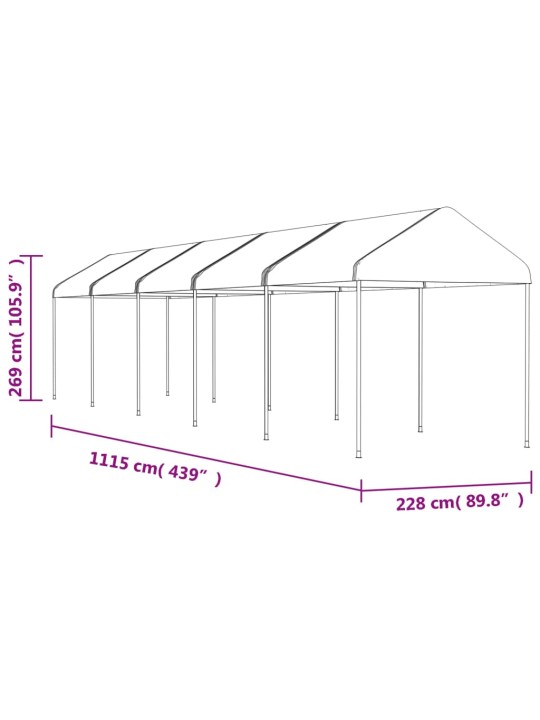 Huvimaja katolla valkoinen 11,15x2,28x2,69 m polyeteeni