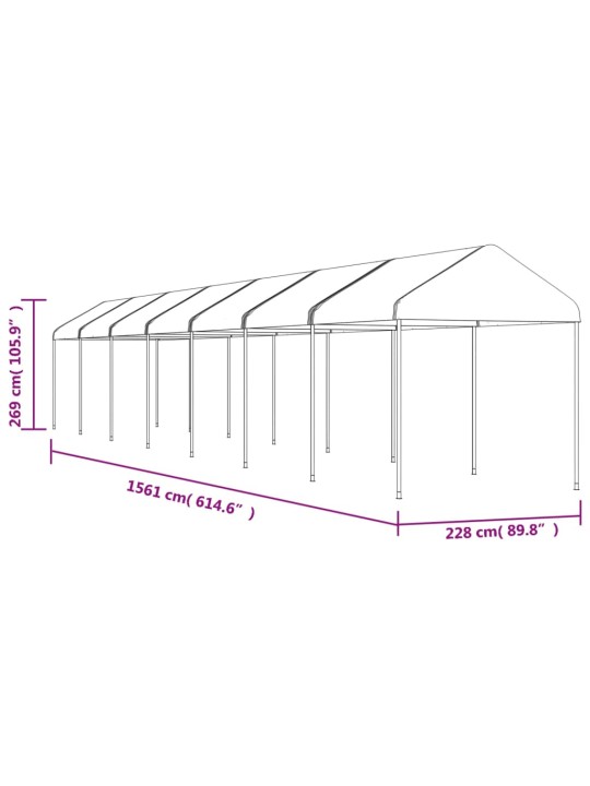 Huvimaja katolla valkoinen 15,61x2,28x2,69 m polyeteeni