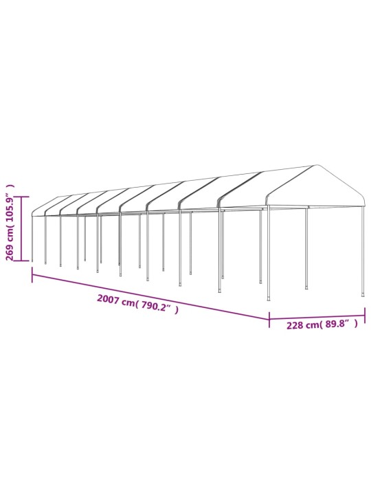 Huvimaja katolla valkoinen 20,07x2,28x2,69 m polyeteeni