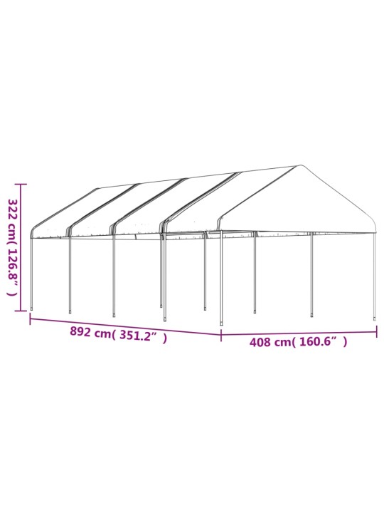 Huvimaja katolla valkoinen 8,92x4,08x3,22 m polyeteeni