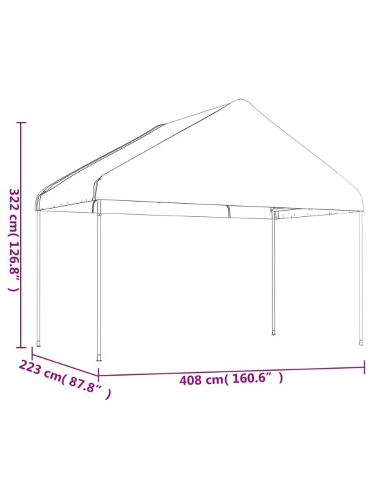 Huvimaja katolla valkoinen 8,92x4,08x3,22 m polyeteeni