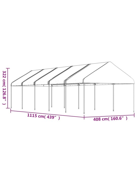 Huvimaja katolla valkoinen 11,15x4,08x3,22 m polyeteeni